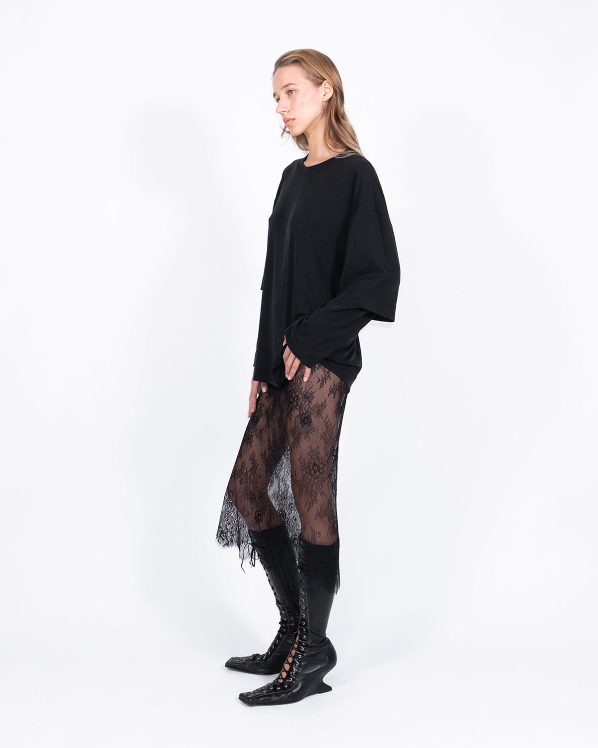 Midi sheer lace skirt