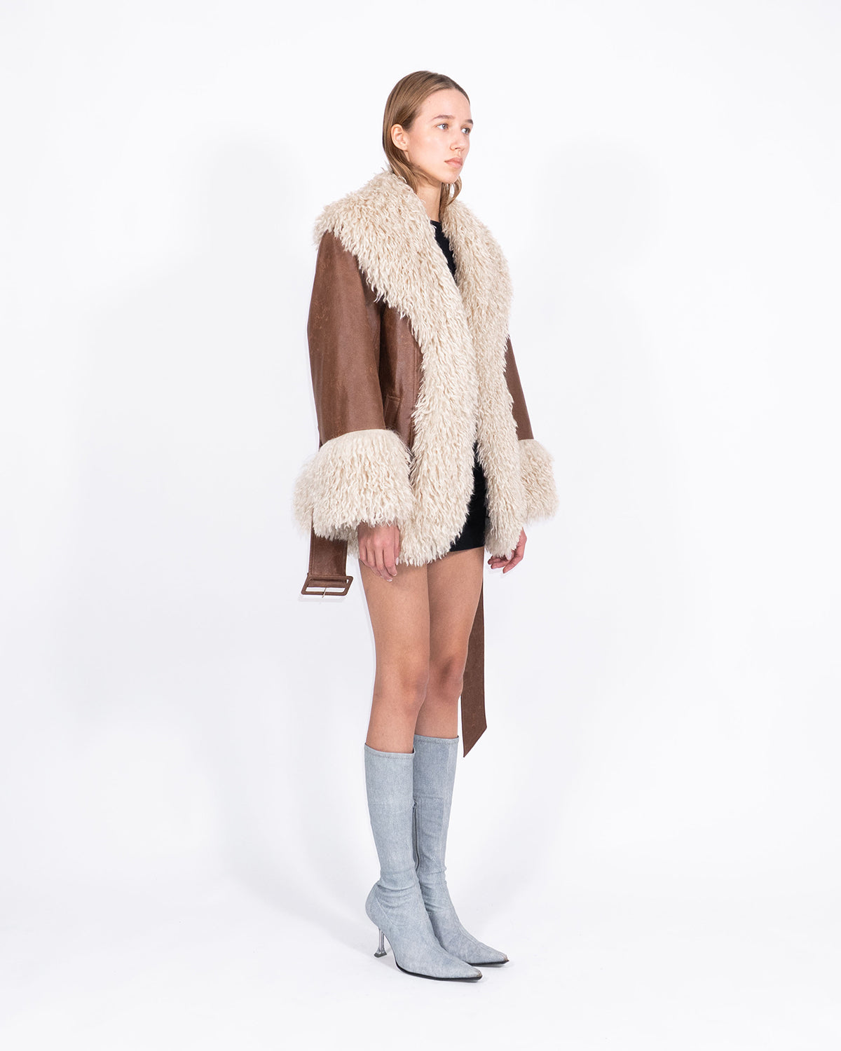 brown jacket with faux fur