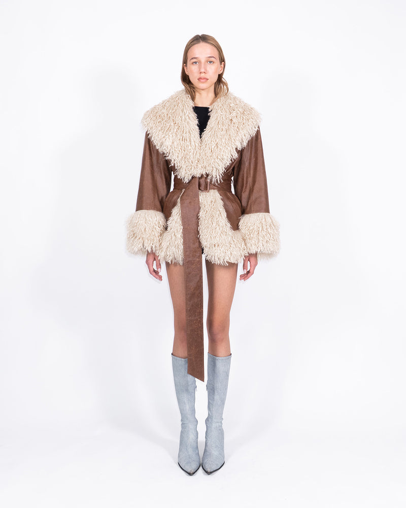 brown jacket with faux fur