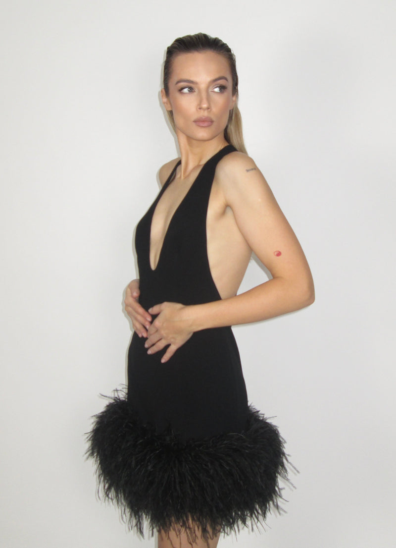 Short dress with feathers