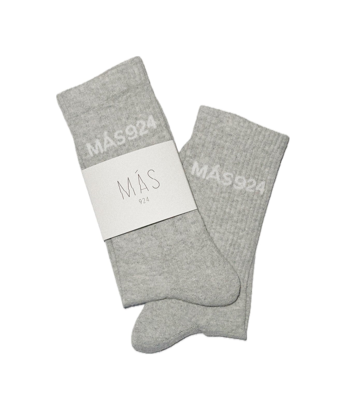 Pilkos kojinės su baltu logotipu