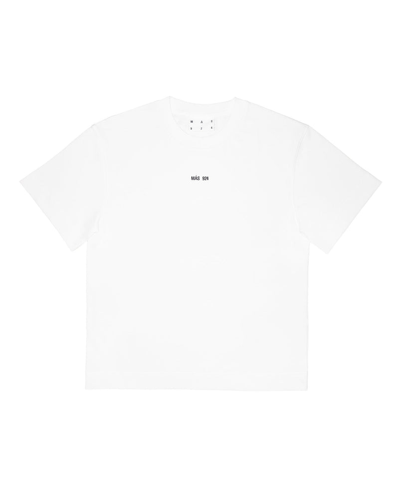 Balti marškinėliai su minimaliu logotipu