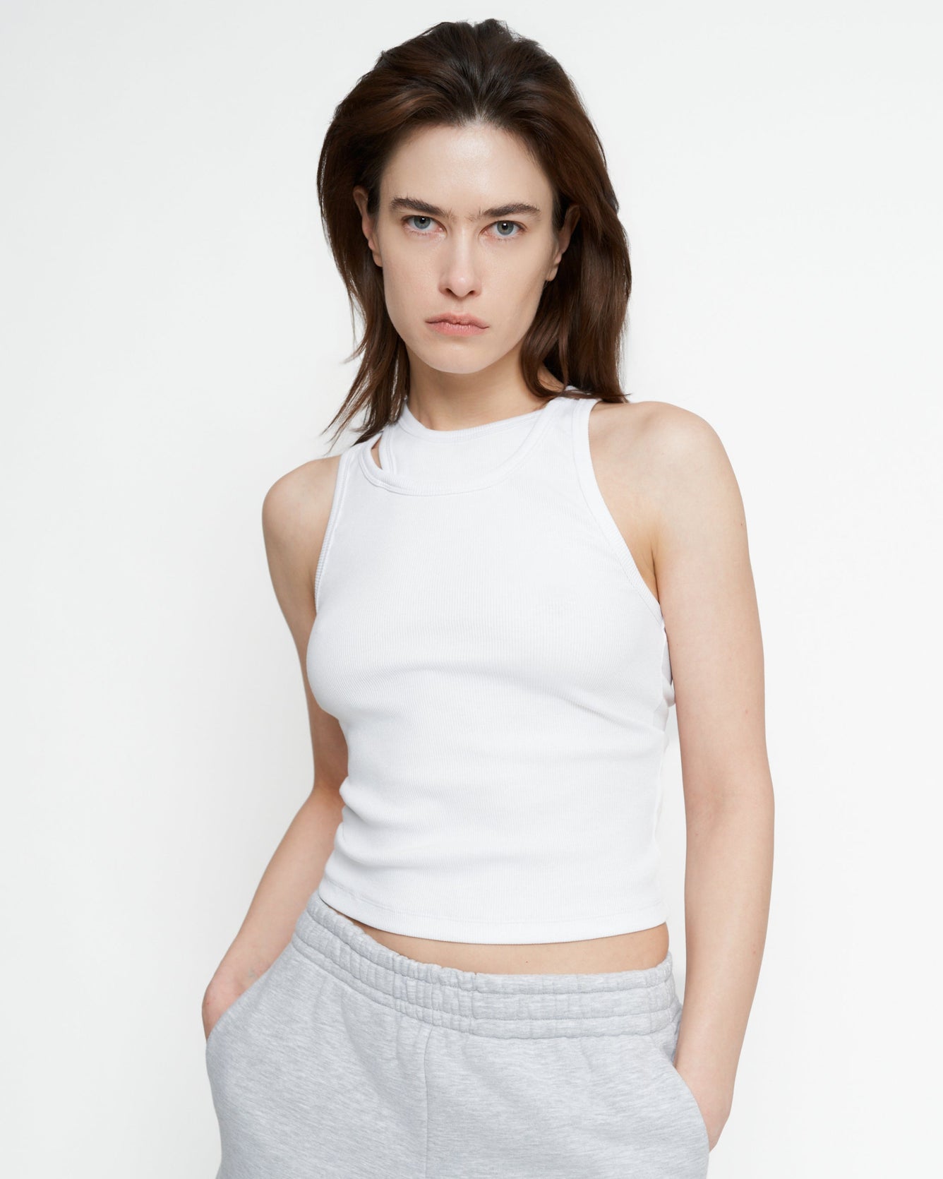 Asymmetric white tank top