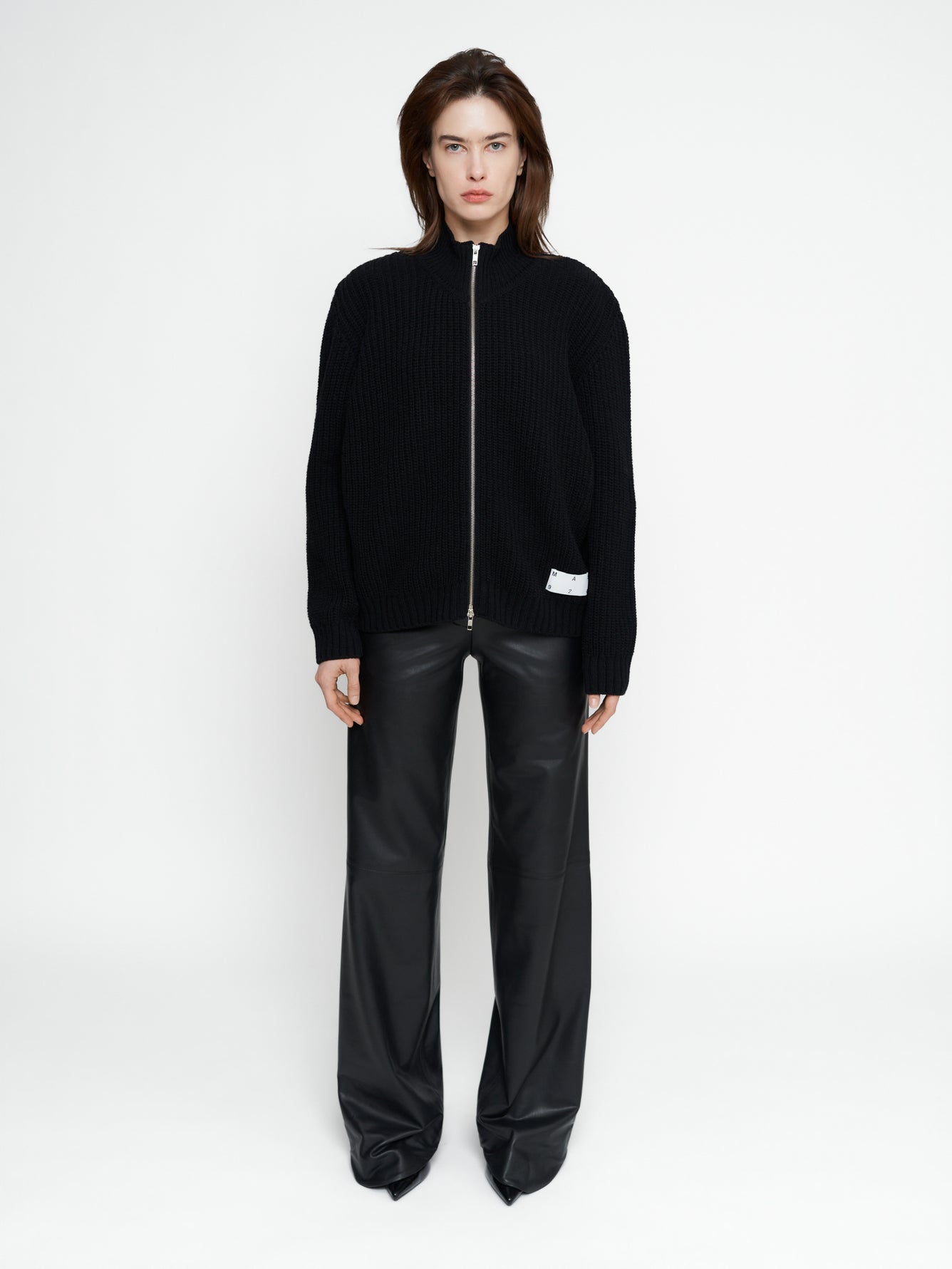 Black merino wool zip sweater