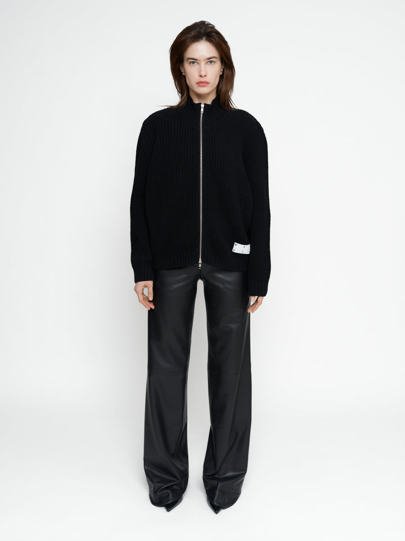 Black merino wool zip sweater