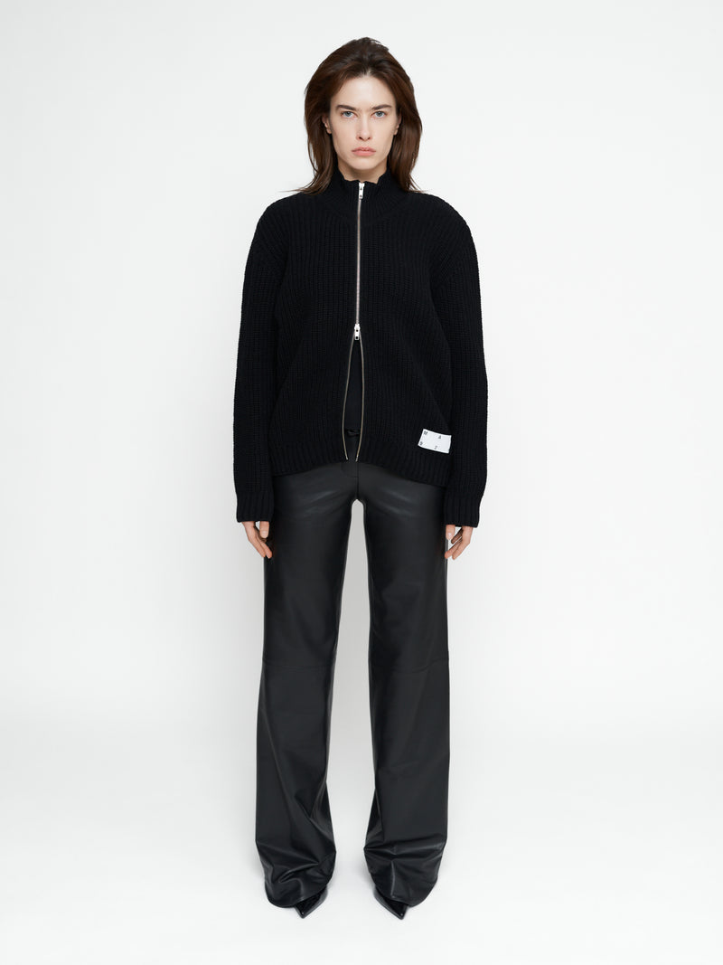 Black merino wool zip sweater