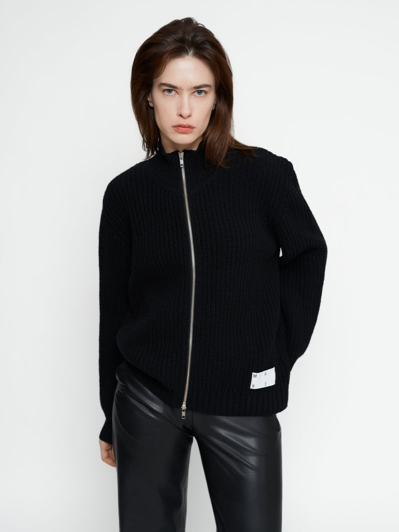 Black merino wool zip sweater