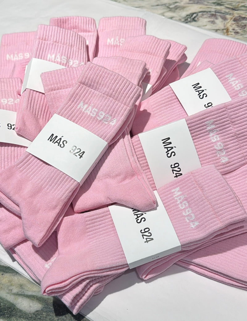 Pink socks with white logo - light