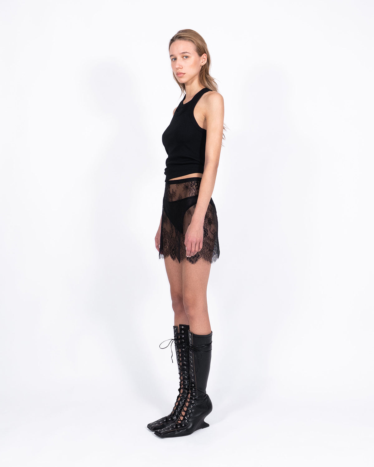 Mini sheer lace skirt