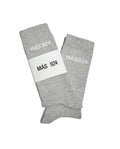Grey socks with white logo - light