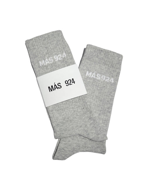 Grey socks with white logo - light