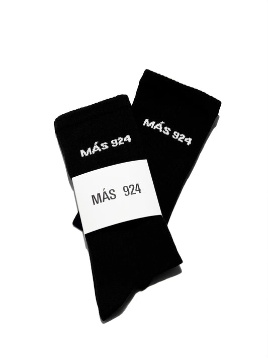 Black socks with white logo - light