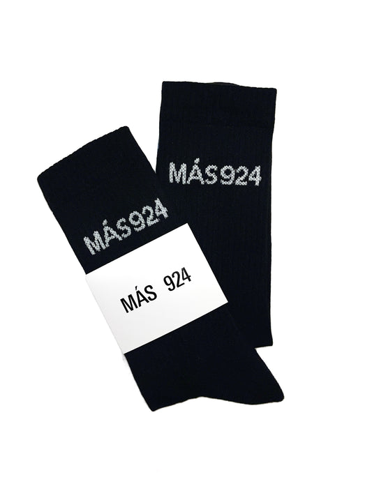 Black socks with white logo