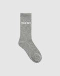 Grey socks with white logo - light